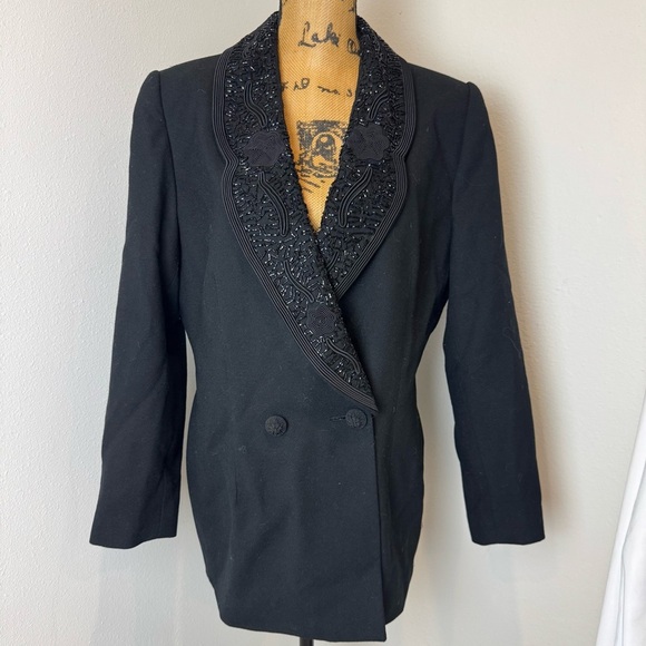 Vintage Valerie Stevens evening elegant sequin black Blazer 14P - Picture 1 of 4